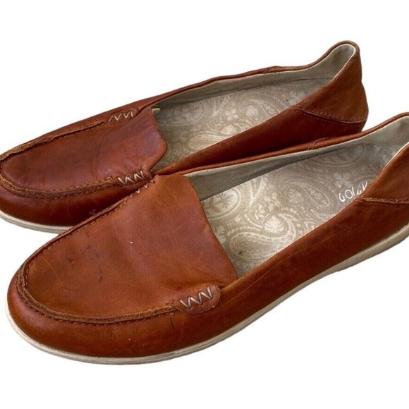 Olukai Kiele Sz 8 Loafers Shoes Flats Leather Brown Tan Slip On Comfort Chic! - Picture 3 of 7